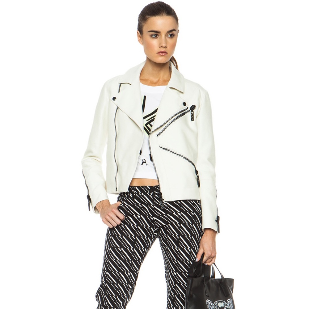 KENZO PARIS Ivory Ecru Canvas Moto Jacket $1100